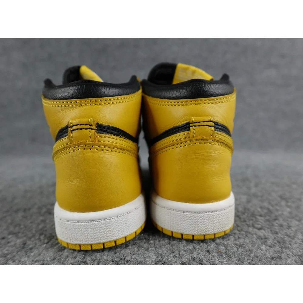 Air Jordan 1 High OG Kids Yellow Black Leather‎ Sneakers Sz 1Y